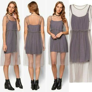 Mesh Overlay Midi Dress